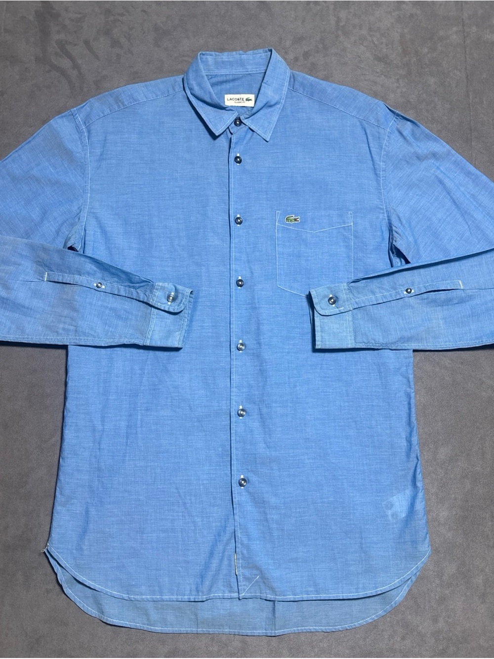 Lacoste Shirt Men Small Blue Long Sleeve Button Down Casual Pocket Cotton